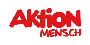 Das Logo von Aktion Mensch in kräftigem Rot, mit auffälligen Buchstaben, symbolisiert das Engagement für inklusive Projekte und gesellschaftliche Teilhabe.